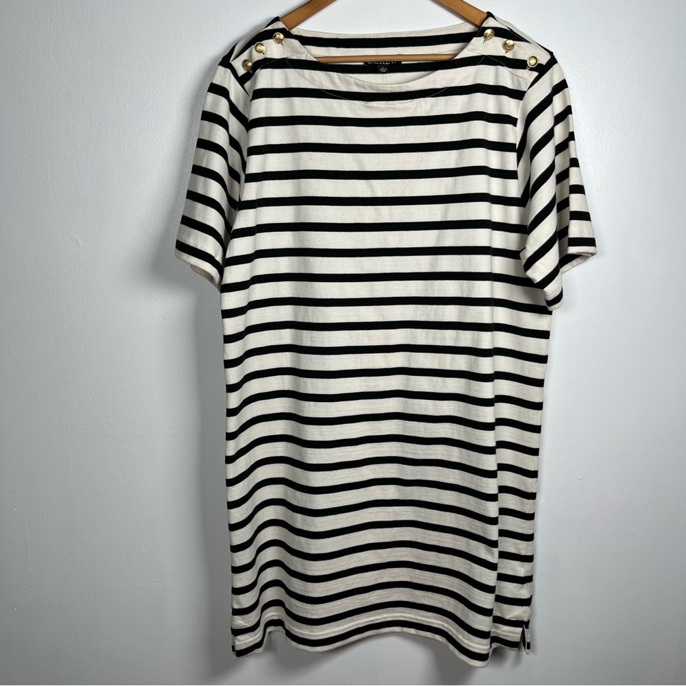 J.Crew Tie-back Short Sleeve T Shirt mini dress in stripe Ivory Size XL - Picture 2 of 11